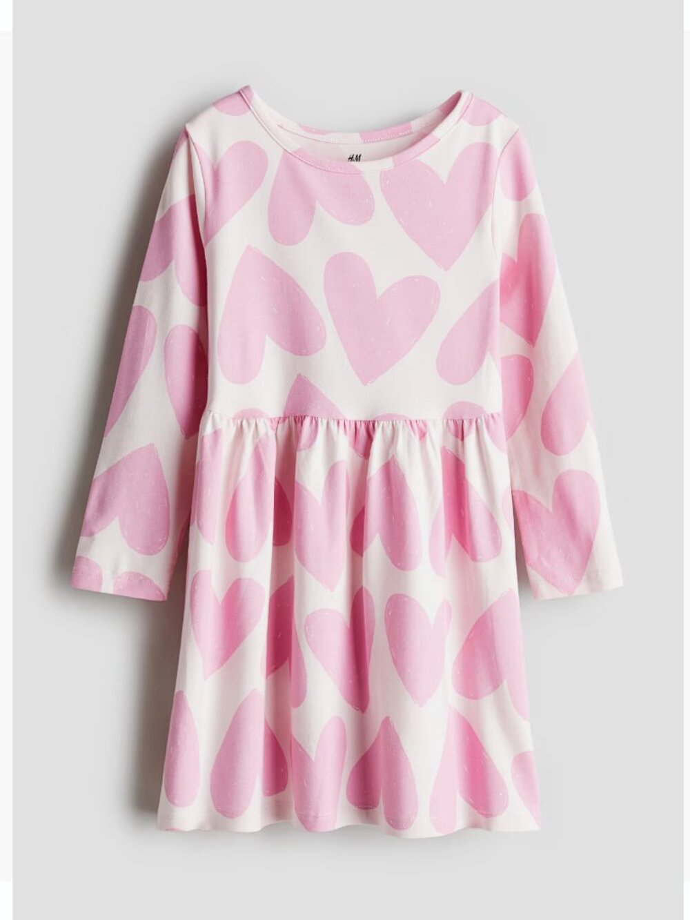 H&M Girls Long Sleeve Pink Hearts Printed Cotton Dress 6 /7 S